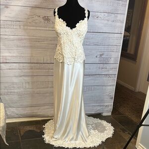 Custom Made Couture Beaded Silk Lace Wedding Gown by Ladie Di